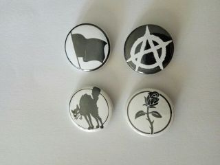 4 X Anarchy Symbol Buttons (25mm,  Badges,  Pins,  Punk,  Anarchist,  Patch,  Oi,  Hardcore)