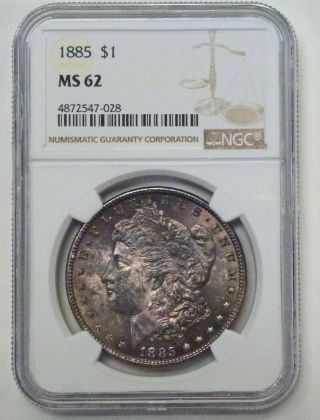 1885 Morgan Silver Dollar Ngc Ms62 Rainbow Toning