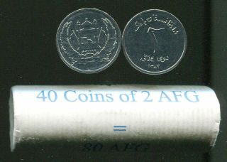 Afghanistan 2 Afghanis Roll Of 40 Coins Unc