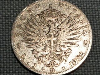 Italy Kingdom Silver 1902 1 Lira Vittorio Emanuele Iii Crown Sabaud Savoy Eagle