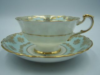 Vintage Paragon Cup Saucer Baby Blue Color Gold Trim With FLoral Bouquet 2