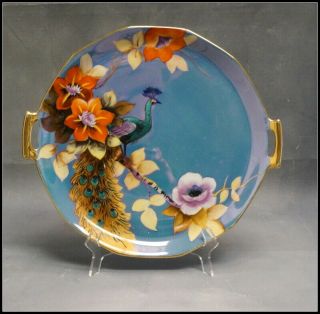 Noritake Art Deco Era Luster Cake Plate Peacock And Floral Design N516