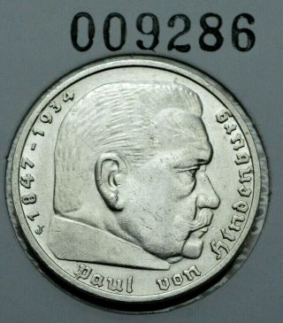 1935 - J GERMAN 5 MARK Reichsmark Silver COIN EAGLE Hindenburg Third Reich WW2 UNC 3