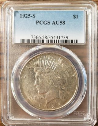 1925 - S Peace Silver Dollar - Pcgs Au58 - About Uncirculated - 739