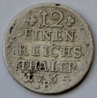 Prussia 12 Einen Thaler 1765 B,  German States,  Silver Coin