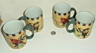 Lenox Winter Greetings Everyday Cardinal Bird Set Of 4 Coffee Tea Cups Mugs