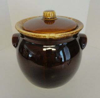 Vintage Hull Pottery Brown Drip Bean Pot With Lid 8 Cups 64 Oz.  Oven Proof Usa