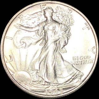 1945 - S Walking Half Dollar Highly Uncirculated San Fran Ms Bu 50c Liberty Silver
