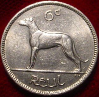 Hi Grade Unc 1928 6 Pence Irish State Irish Wolfhound Dog Coin