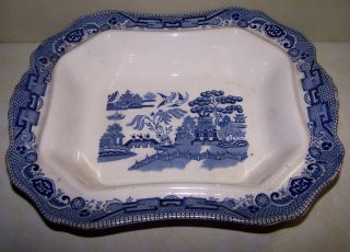 Antique 1908 Buffalo Pottery Blue Willow Vegetable Serving Dish - 11 " X 9 "