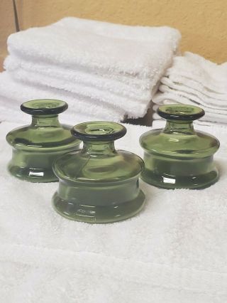 3 Vintage Dansk Designs France Green Ihq Glass Vase Inkwell Candle Holders