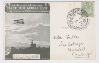 Gb Stamps 1911 First Uk Aerial Post Souvenir Postcard September 11 London 4