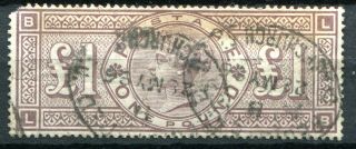 (72) Creased Sg185 Qv £1.  00 Brown Lilac Crowns Wmk.  Good Space Filler