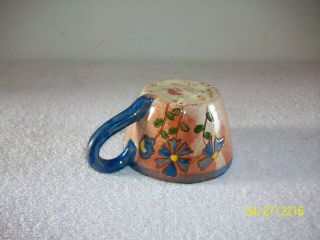 Vintage Brown County Indiana Folk Art Pottery Blue Flower Pattern Coffee Cup 2