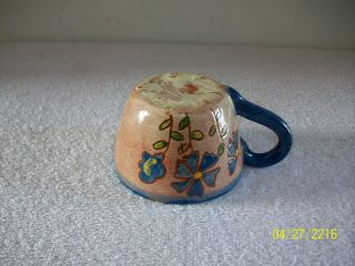 Vintage Brown County Indiana Folk Art Pottery Blue Flower Pattern Coffee Cup 3