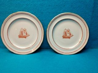 Set Of 2 Spode Trade Winds Red Bread & Butter Plates 6 " - Brig Built 1820