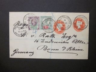 Stationery Sto Registered Uprated Qv 1/2d,  1/2d Envelope Manchester To Germany