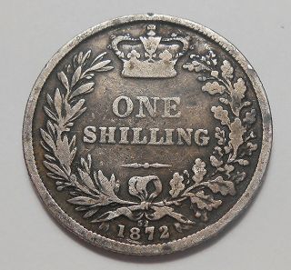 Great Britain 1872 Shilling Vg,  Die 52 Young Queen Victoria Uk Silver Coin