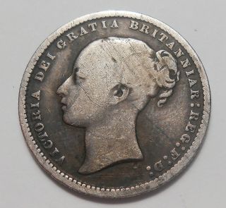 Great Britain 1872 Shilling VG,  Die 52 Young Queen Victoria UK SILVER Coin 2