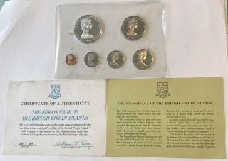 1974 Coinage Of British Virgin Islands 6 Coin Proof Set With Franklin