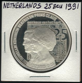 Netherlands - 25 Ecu 1991 - Silver Proof