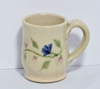 Hand Thrown Pottery Stoneware Coffee Cup Pink Blue Fower Mug Artist Signed Vgc