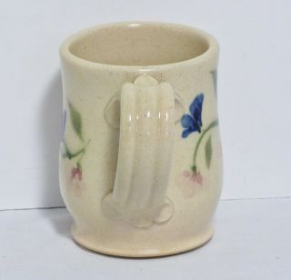 Hand Thrown Pottery Stoneware Coffee Cup Pink Blue Fower Mug Artist Signed VGC 2