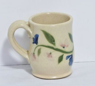 Hand Thrown Pottery Stoneware Coffee Cup Pink Blue Fower Mug Artist Signed VGC 3