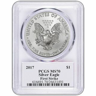 2017 Silver Eagle Dollar PCGS MS70 Coin First Strike Trump Label ASE ON HAND 2