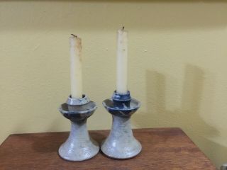 Jugtown Ware Miniature Pottery Candlesticks 3 " Tall Signed Pamela Owens