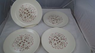 Set 4 Mid Century Dinner Plates Steubenville Pottery Usa Pink Floral Fairlane