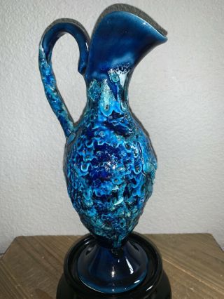 9.  5” Hand Crafted Vallauris Seafoam Sea Blue Lava Ceramic Clay Pottery Pitcher 3