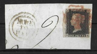 Great Britain 1840 On Paper Qv Penny Black Eb Red Maltese Cross