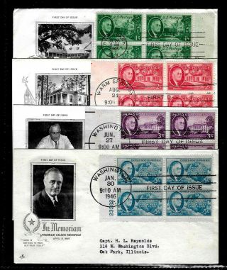 U S 930 - 3 Stamp Set - Franklin D.  Roosevelt Memorial - Art Craft Fdc - Plate Blocks