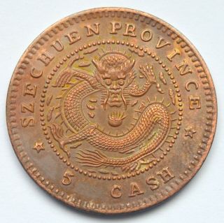 China Sichuan Szechuan 5 Cash 1903 Dragon Unc Coin