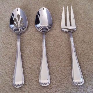 Reed & Barton 18/10 Stainless Table Serving Spoons Fork 8.  75 " Set Of 3