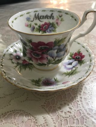 1970 Vintage Royal Albert Flower Of The Month March Tea Cup & Saucer - Anemones
