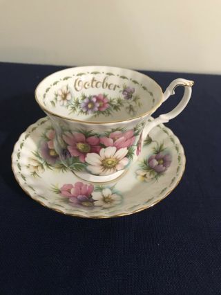 Vintage Royal Albert Flower Of The Month Series October Cosmos Tea Cup & Saucer