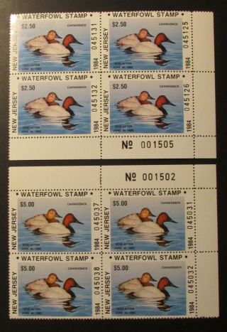 1984 Jersey State Duck Stamps - Plate Blocks - - Full Gum