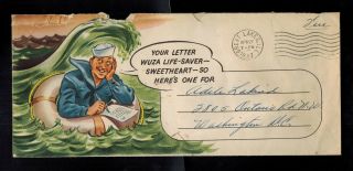1943 Usa Patriotic Cover Us Navy Sailor Life Saver Letter Great Lakes Illinois