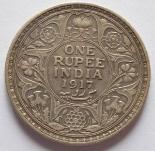 India – British Empire – 1 Rupee 1917 – George V King – Very Fine