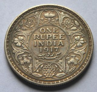 INDIA – British Empire – 1 Rupee 1917 – George V King – Very Fine 3