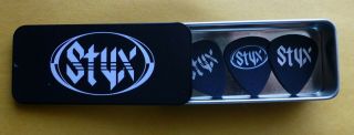 3 Styx Authentic Tour Guitar Picks Pic With Black Metal Styx Case Tommy Shaw Jy