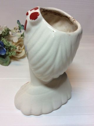 Vinage Lady Head Vase White Base Red Flower Red Lips 5 3/4” Tall 3