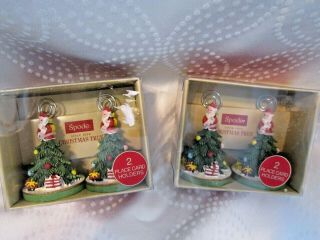 Nib " Spode " Christmas Place Card Holders Christmas Tree Santa On Top (4)
