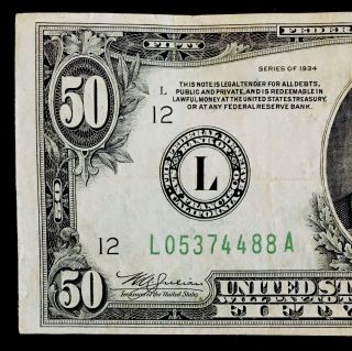 1934 $50 Bill Federal Reserve Bank Of San Francisco Choice Bu,  Nr 13543