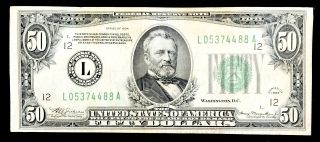 1934 $50 BILL FEDERAL RESERVE BANK OF SAN FRANCISCO CHOICE BU,  NR 13543 2