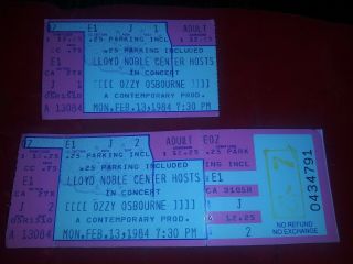 2 Ozzy Osbourn Ticket Stub 1983 Feb 13