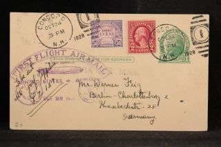 Hampshire: Concord 1929 Graf Zeppelin Flight To Germany Postal Card