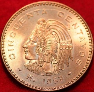 Uncirculated Red 1959 Mexico 50 Centavos Foreign Coin